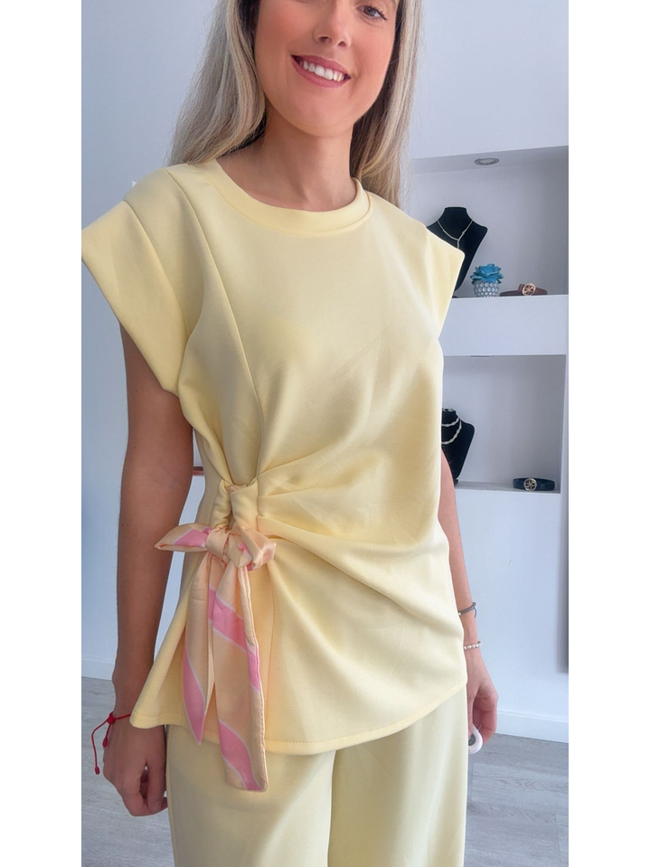 Conjunto túnica e calça com detalhe de laço em cetim - TU 9