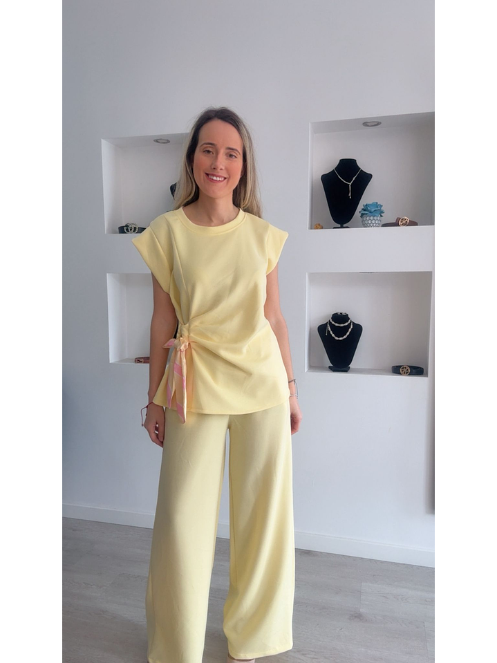 Conjunto túnica e calça com detalhe de laço em cetim - TU 8