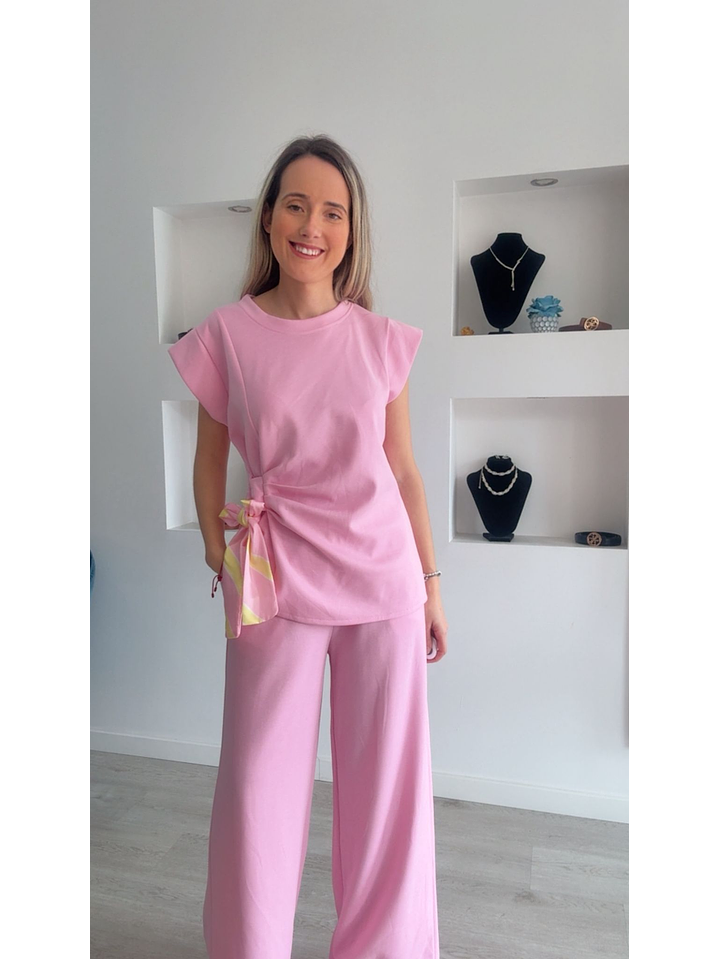 Conjunto túnica e calça com detalhe de laço em cetim - TU 15