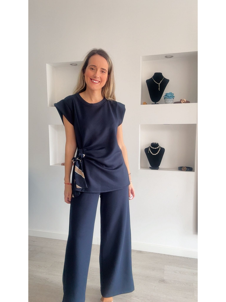 Conjunto túnica e calça com detalhe de laço em cetim - TU 12