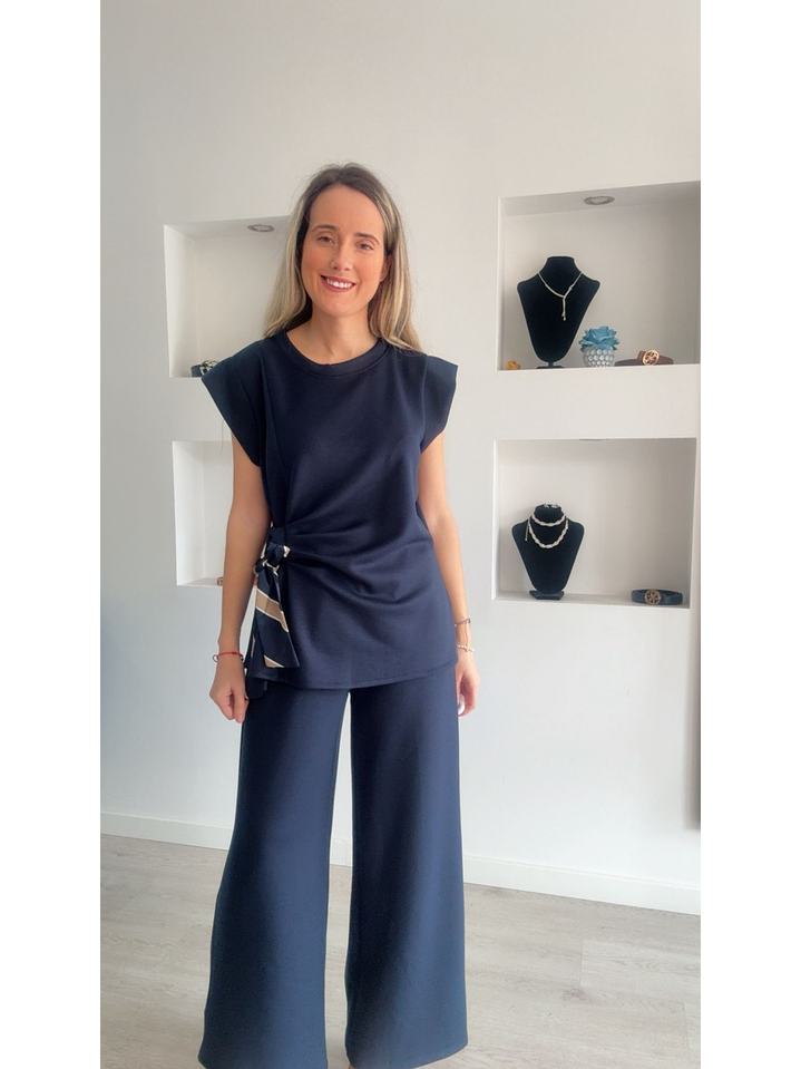 Conjunto túnica e calça com detalhe de laço em cetim - TU 11