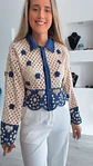 Casaco em crochet com detalhes em azul - TU - vignette 4