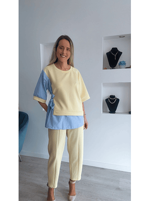 Conjunto calça e blusa com detalhes em camisa - TU