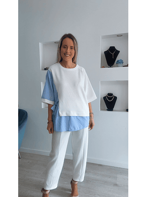 Conjunto calça e blusa com detalhes em camisa - TU