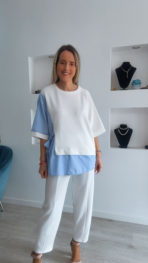 Conjunto calça e blusa com detalhes em camisa - TU