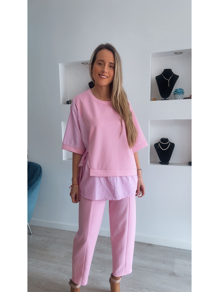 Conjunto calça e blusa com detalhes em camisa - TU 8