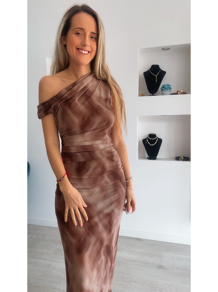 Vestido midi com ombro descaído 10