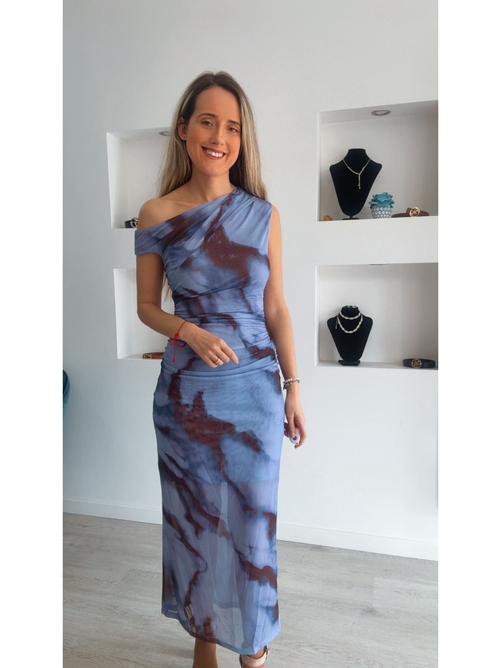 Vestido midi com ombro descaído 1