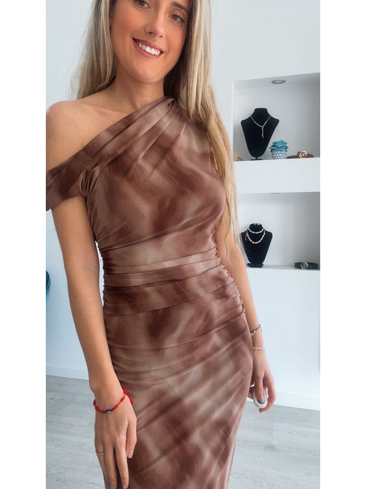 Vestido midi com ombro descaído 11