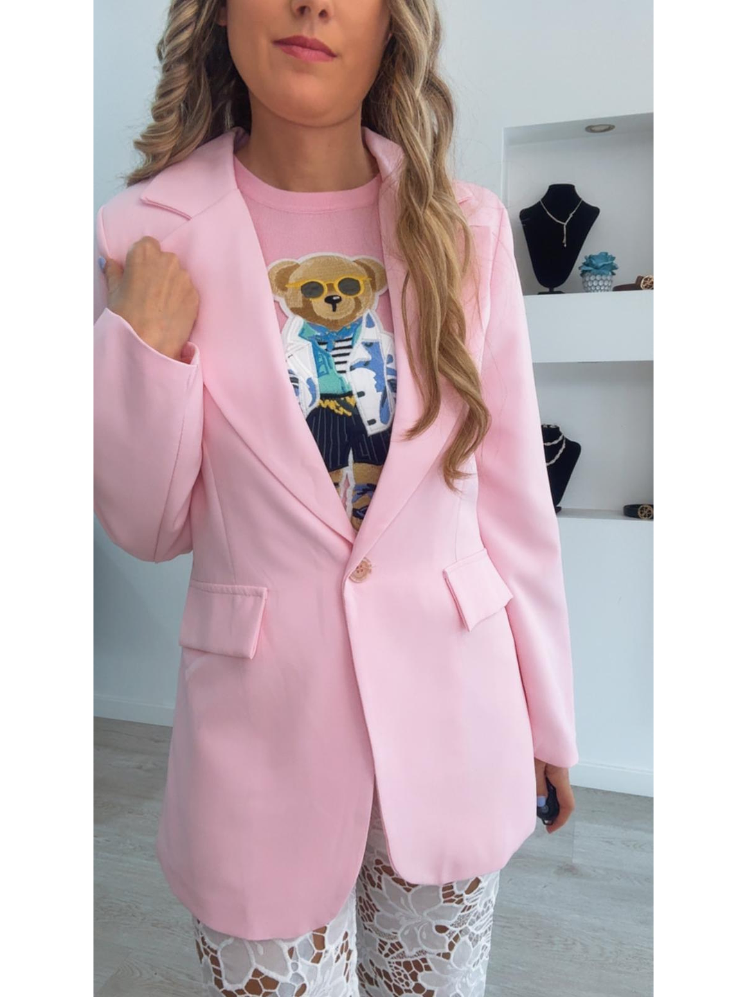 Blazer rosa com botão - TU 4