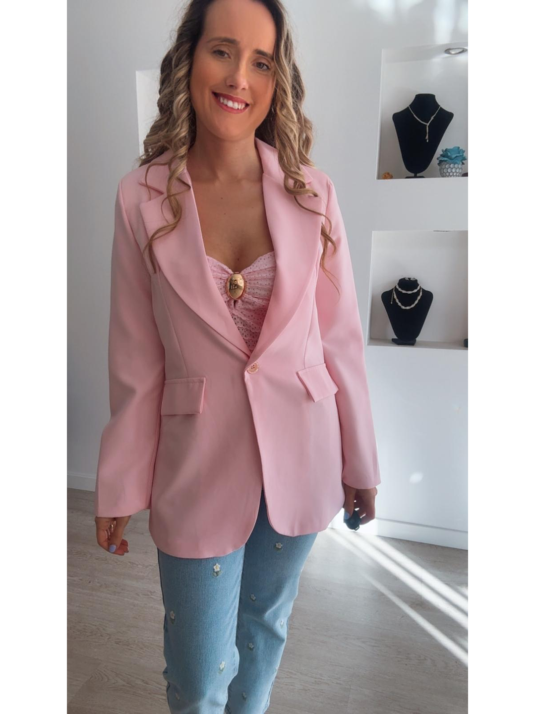 Blazer rosa com botão - TU 5