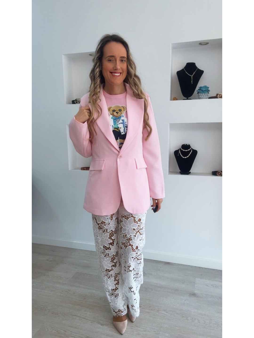Blazer rosa com botão - TU 3