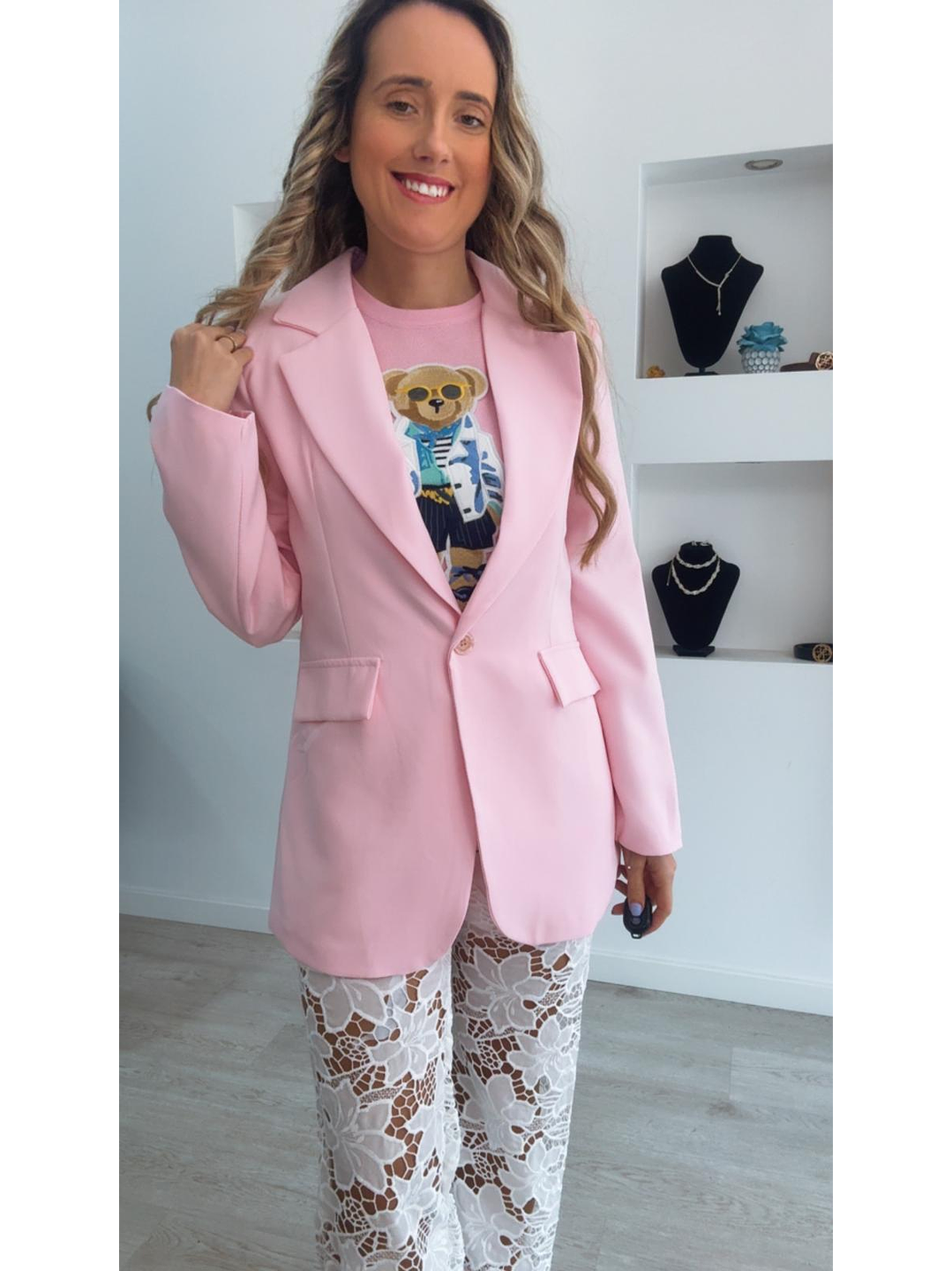 Blazer rosa com botão - TU 1