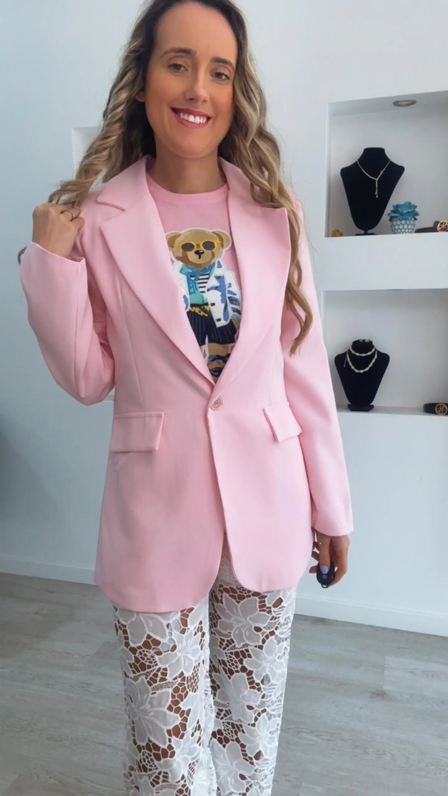 Blazer rosa com botão - TU 1