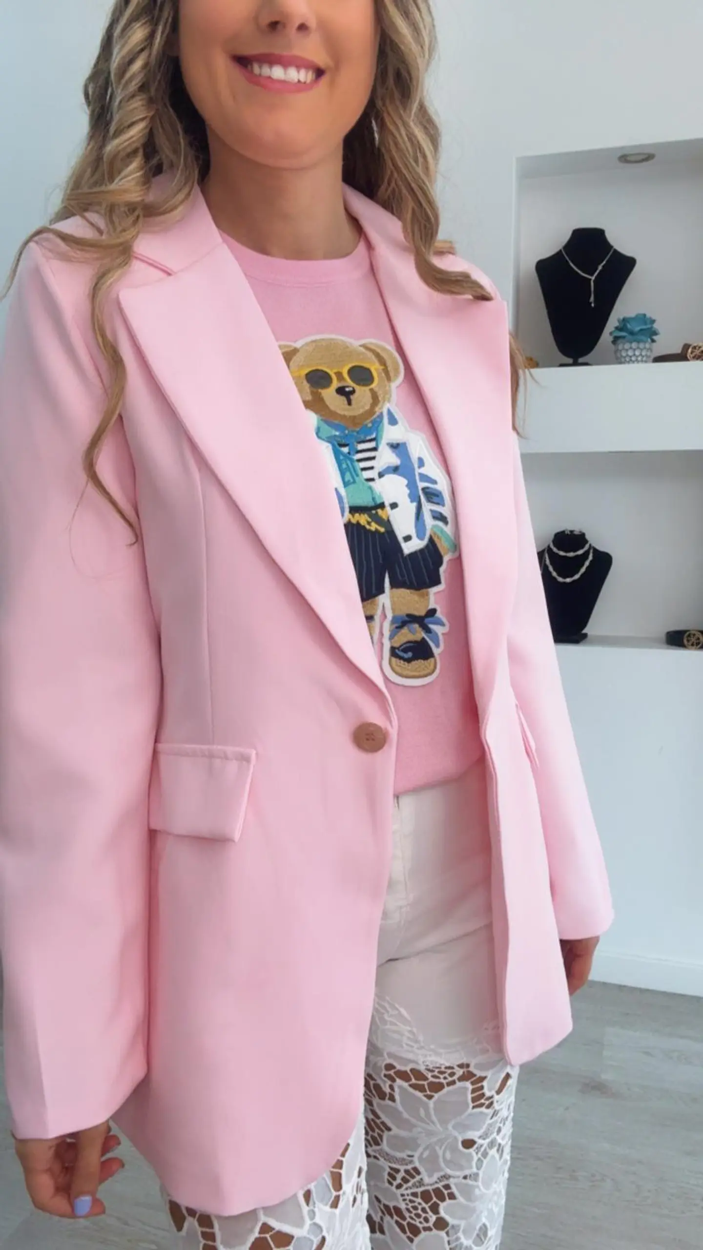 Blazer rosa com botão - TU 7