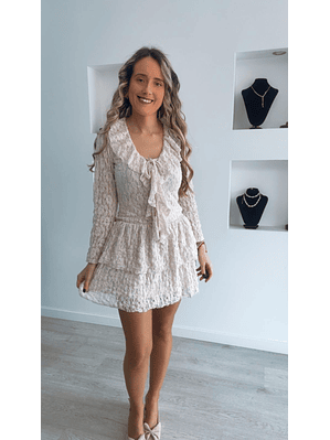 Vestido de folhos em renda - TU