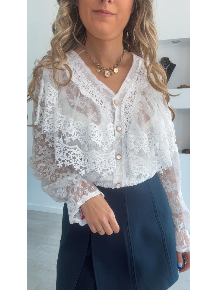 Camisa com renda e folhos - TU 6