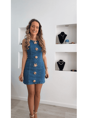 Vestido curto de ganga com detalhes em dourado