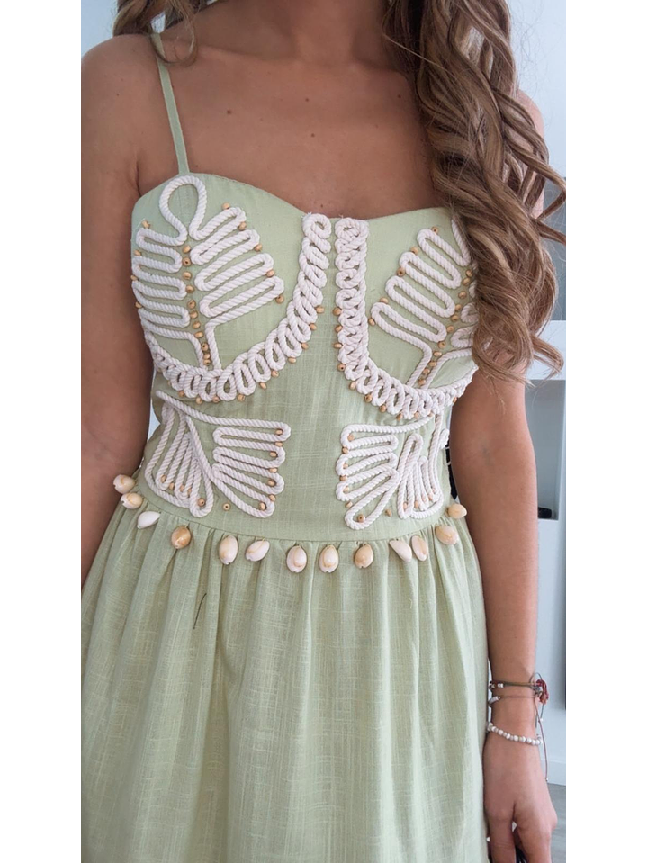 Vestido em linho com racha e conchas na cinta 3