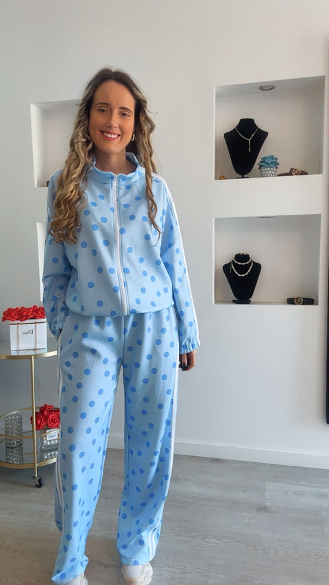 Fato de treino com riscas laterais e bolinhas - TU