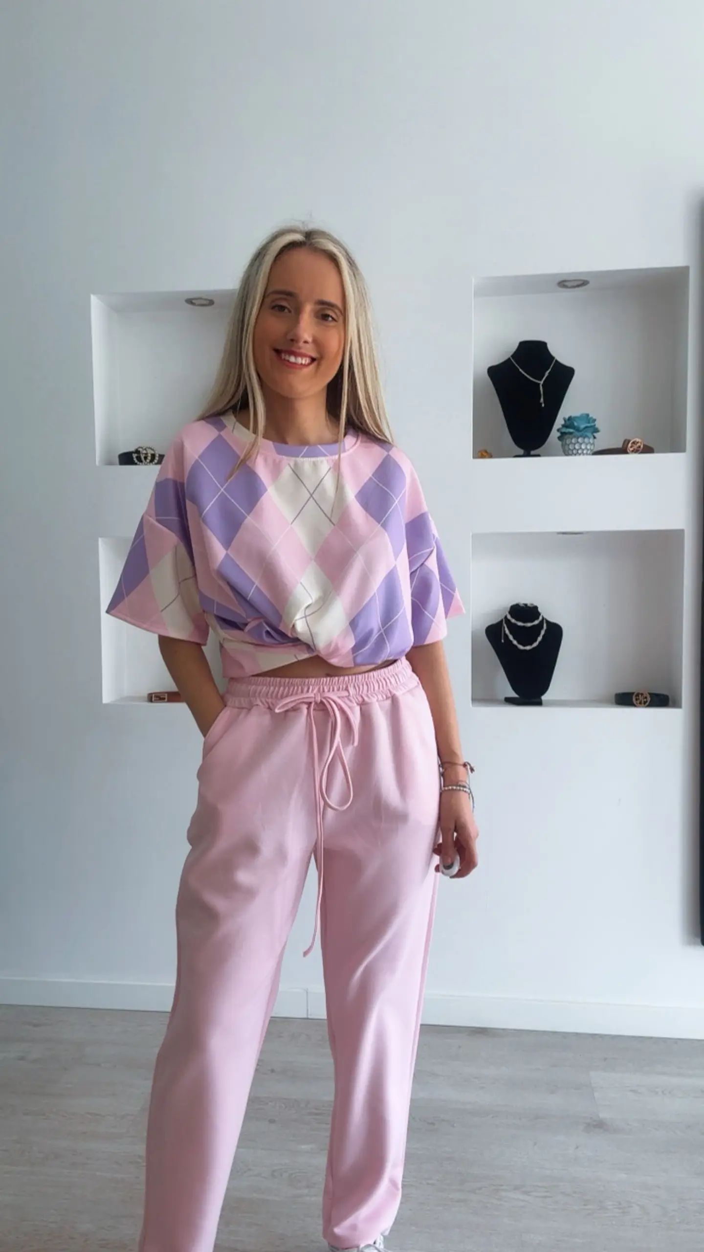 Fato de treino com losangos de manga curta - TU 1