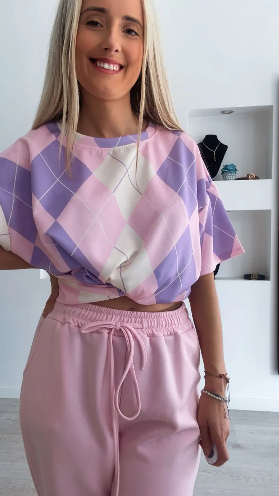 Fato de treino com losangos de manga curta - TU 4