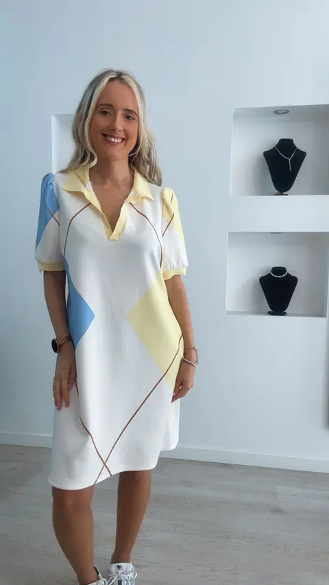 Vestido losangos de manga curta com bolsos - TU