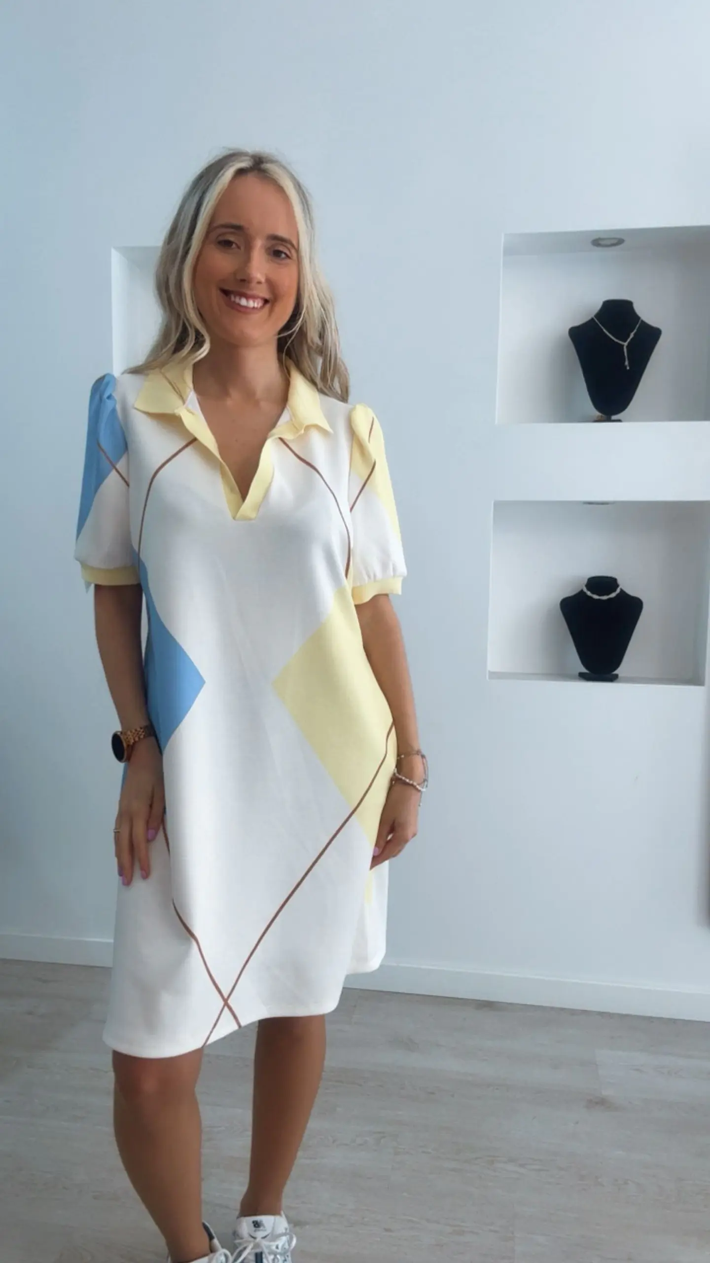 Vestido losangos de manga curta com bolsos - TU 1