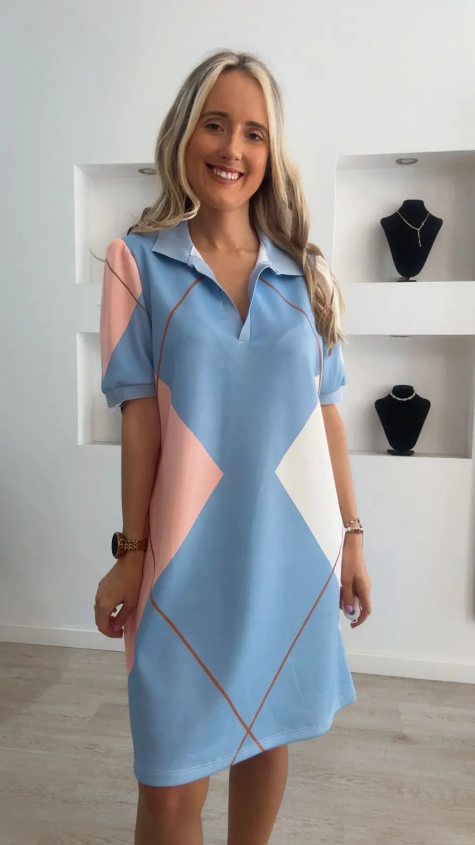 Vestido losangos de manga curta com bolsos - TU 4