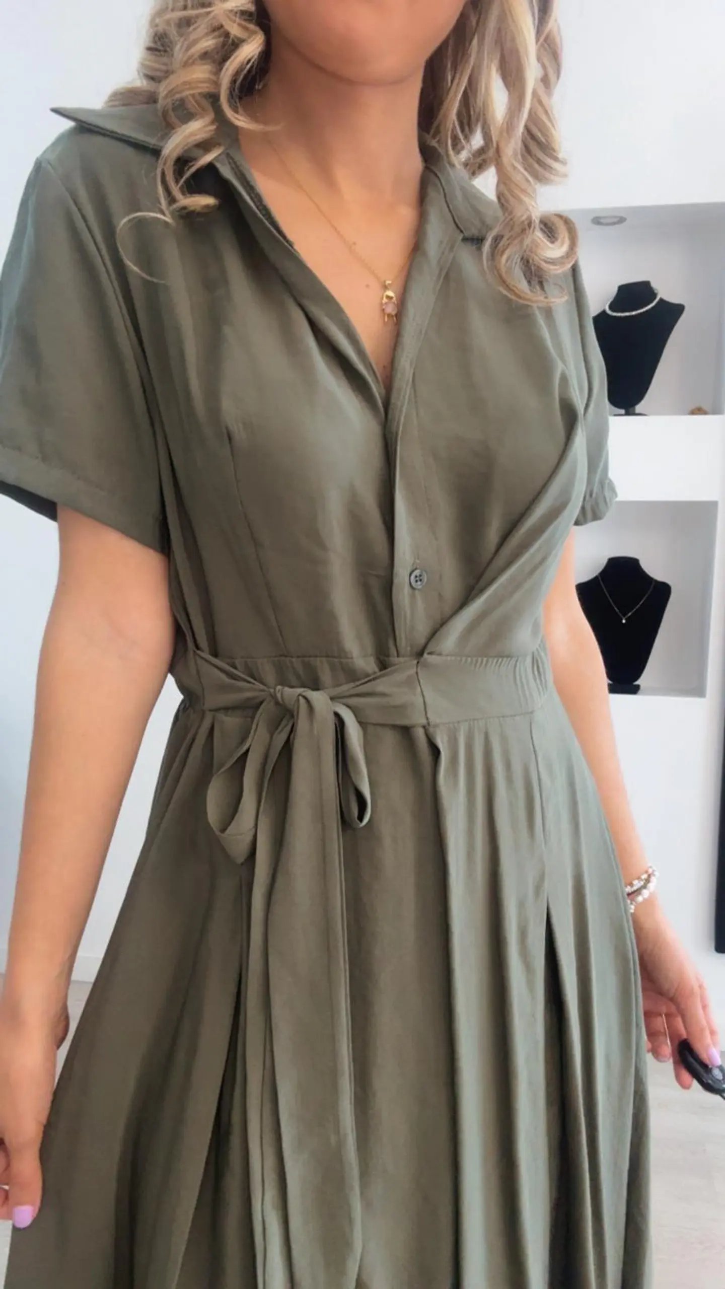 Vestido comprido de manga curta com cinto - TU 12