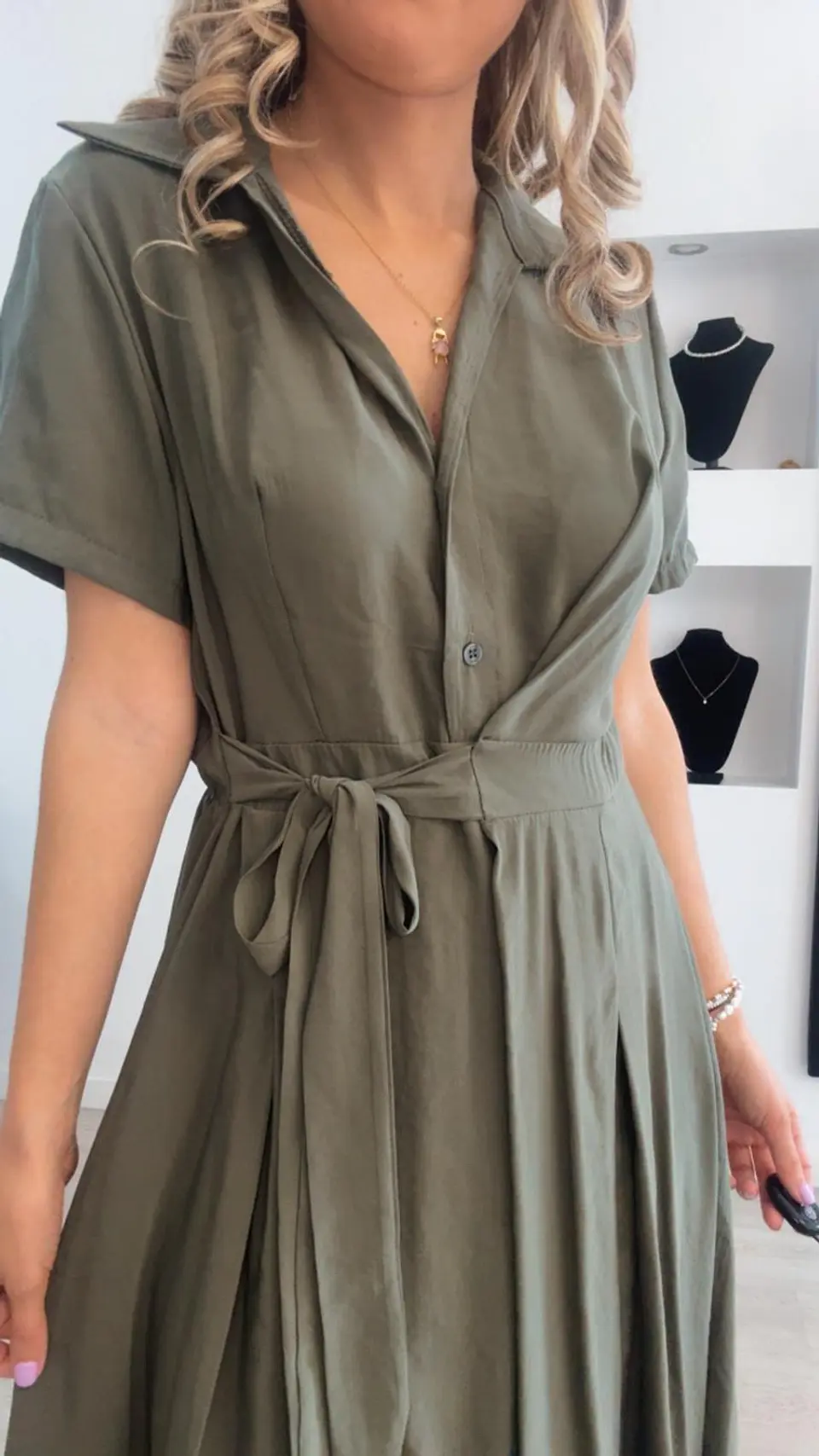 Vestido comprido de manga curta com cinto - TU 12