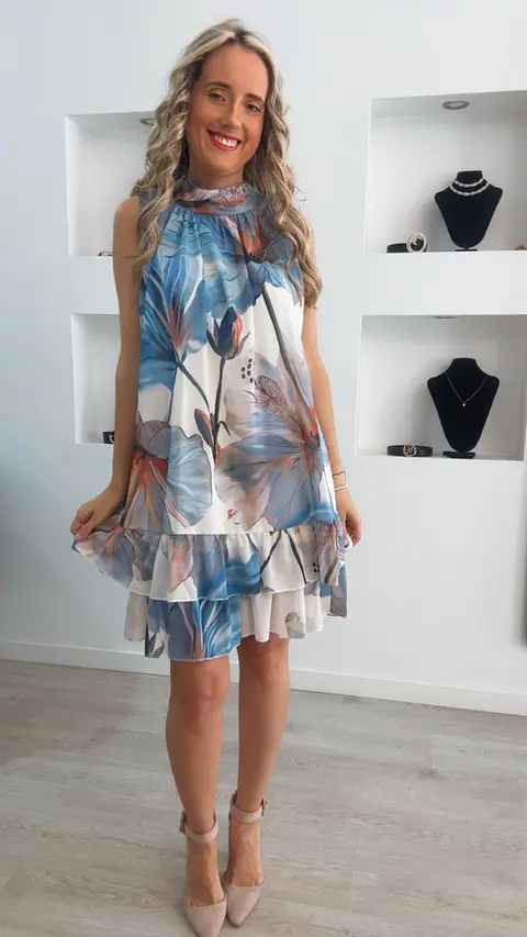 Vestido florido solto com folhos - TU