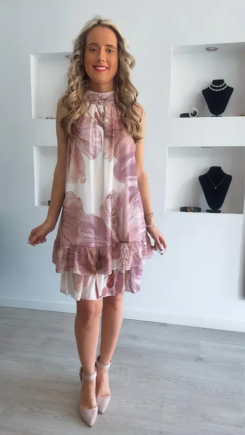 Vestido florido solto com folhos - TU