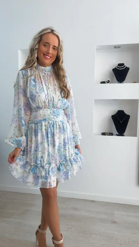 Vestido floral de manga curta forrado