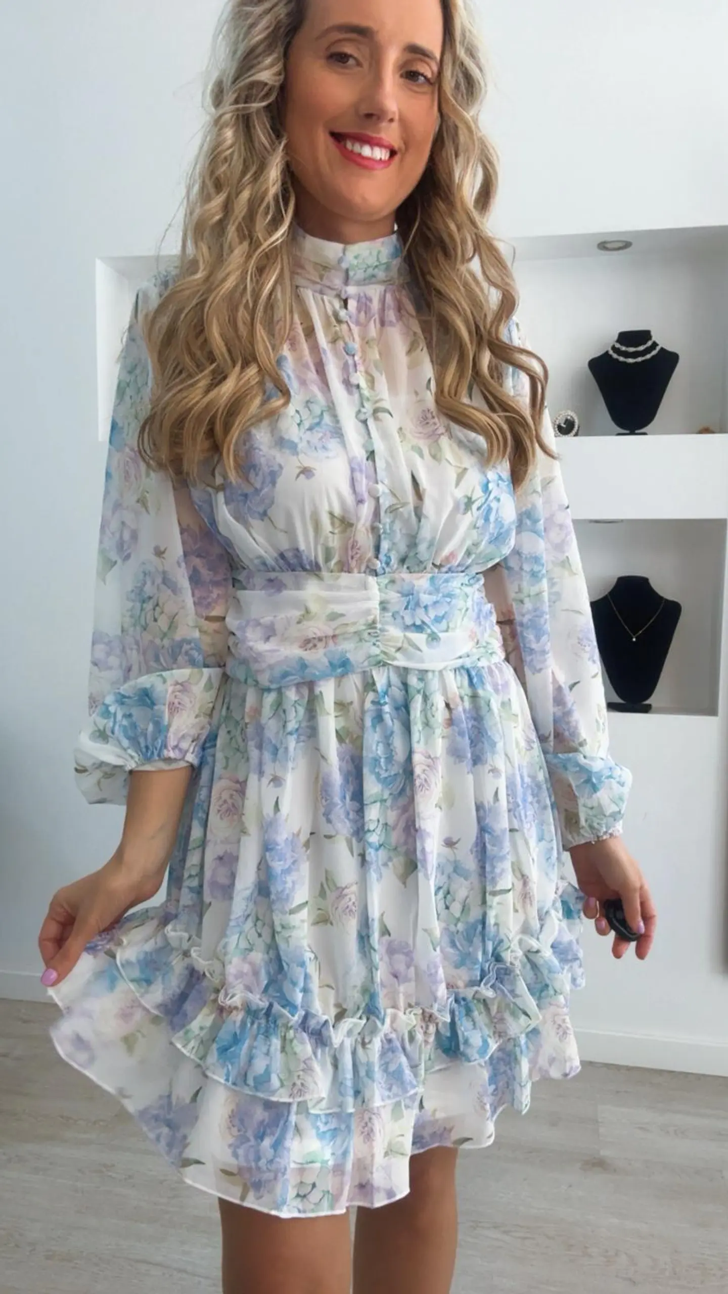 Vestido floral de manga curta forrado 6