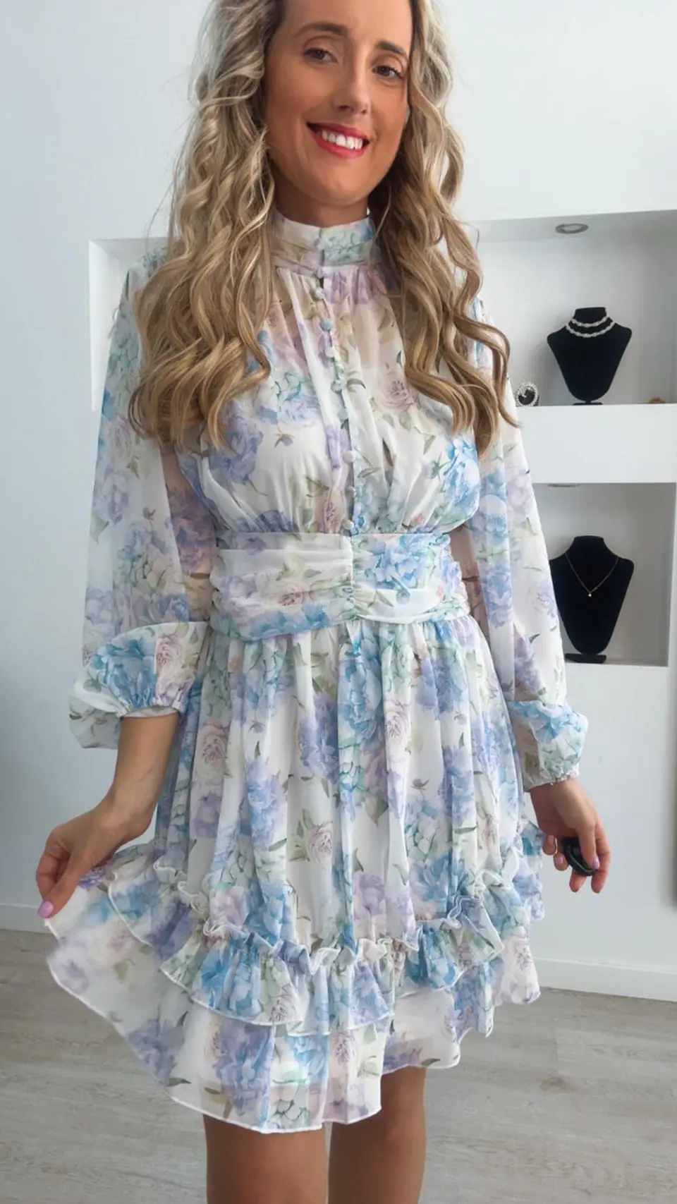 Vestido floral de manga curta forrado 6