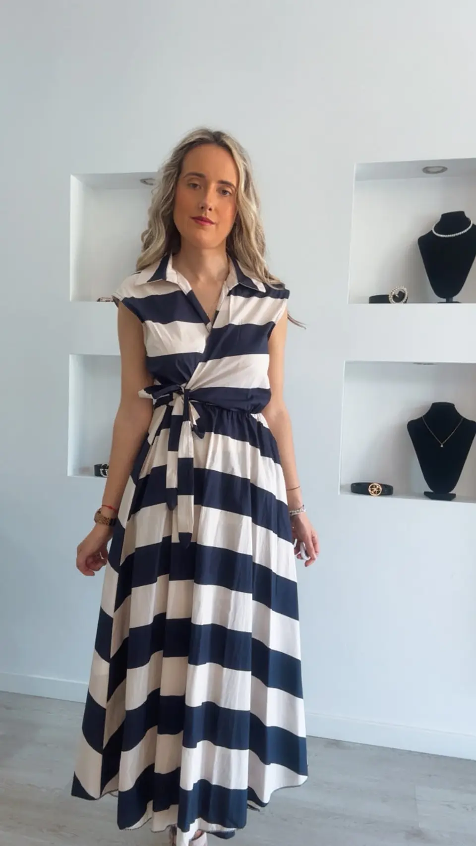 Vestido trespasse com riscas - TU 6