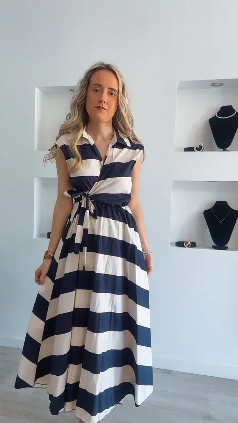 Vestido trespasse com riscas - TU