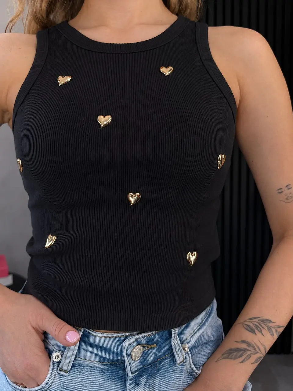Camisola de malha com corações 3D -TU 9