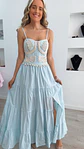 Vestido em linho com racha e conchas na cinta - thumbnail 5