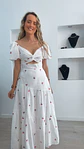 Vestido comprido em linho com detalhe de cerejas - Thumbnail 3