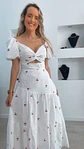 Vestido comprido em linho com detalhe de cerejas - Thumbnail 5