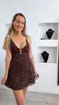 Vestido castanho forrado com detalhe de flores - vignette 5