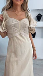 Vestido em linho com detalhes em corda e manga com folhos - TU - thumbnail 4