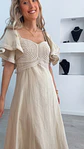 Vestido em linho com detalhes em corda e manga com folhos - TU - thumbnail 3