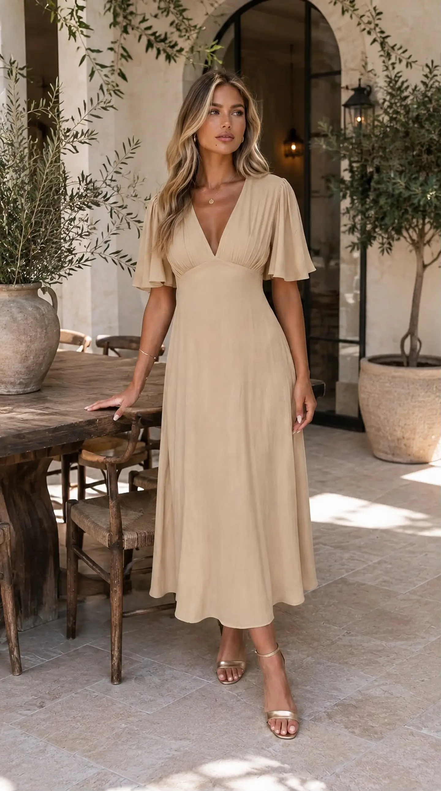 Vestido em linho forrado com manga larga 8