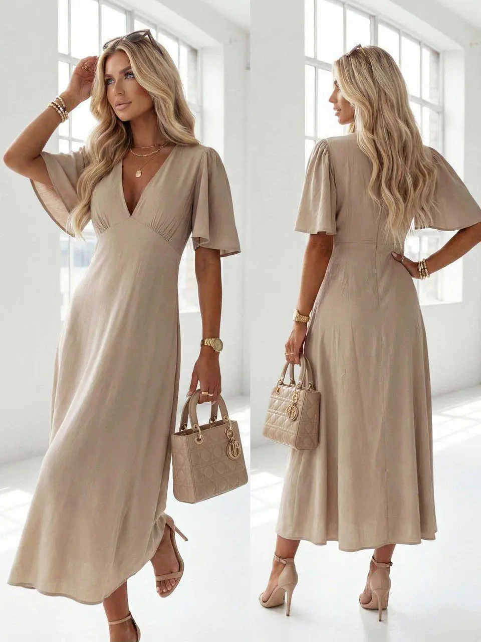 Vestido em linho forrado com manga larga 9