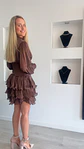 Vestido castanho com detalhe em tecido brilhante - Thumbnail 2