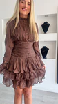 Vestido castanho com detalhe em tecido brilhante - Thumbnail 3
