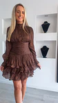Vestido castanho com detalhe em tecido brilhante - Thumbnail 5